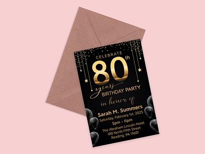 80th Birthday party invitation card design 80th birthday brand identity branding card design graphic design illustration invitation invite card logo party typography vector