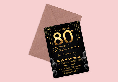 80th Birthday party invitation card design 80th birthday brand identity branding card design graphic design illustration invitation invite card logo party typography vector