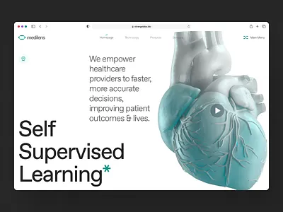 medilens: AI Medical Diagnostics | Self Supervised Learning UIUX 3d anatomy 3d heart ai diagnostics ai medical imaging biotech biotech landing page biotech website clean clinical website diagnostics website digital health machine learning medical imaging medical website minimal modern responsive self supervised learning smart health teal