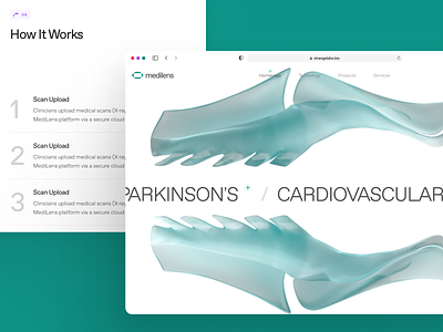 medilens: AI Medical Diagnostics Imaging - Hero Layout Pattern 3d ai diagnostics ai medical imaging biotech biotech landing page biotech website clean clinical website diagnostic diagnostics website digital health medical imaging medical website minimal modern patient care responsive smart health teal therapeutics