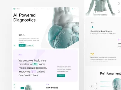 medilens: AI Medical Diagnostics | Dynamic Landing Page UIUX 3d anatomy ai diagnostics ai medical imaging biotech biotech landing page biotech website clean clinical website diagnostic diagnostic app diagnostics website digital health medical imaging medical website minimal modern responsive smart health teal therapeutics