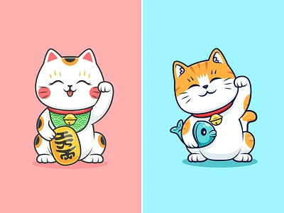 Lucky Cat Maneki Neko🐱🔔 animals bell branding cartoon cat chinese cute doodle fish flat icon illustration japan kawaii logo lucky cat maneki neko neko pet symbol