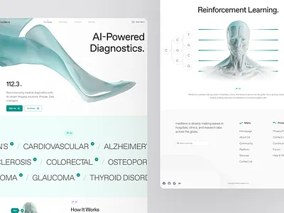 medilens: AI Medical Diagnostics Imaging - Machine Learning UIUX 3d ai diagnostics ai medical imaging biotech biotech landing page biotech website clean clinical website diagnostic diagnostics website digital health machine learning medical imaging medical website minimal modern responsive smart health teal therapeutics