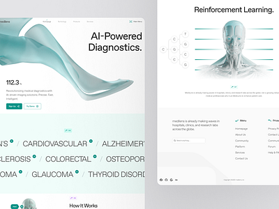 medilens: AI Medical Diagnostics Imaging - Machine Learning UIUX 3d ai diagnostics ai medical imaging biotech biotech landing page biotech website clean clinical website diagnostic diagnostics website digital health machine learning medical imaging medical website minimal modern responsive smart health teal therapeutics