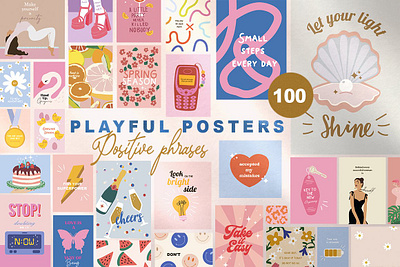 100 Playful Positive Posters 3d animation graphic design motion graphics ui