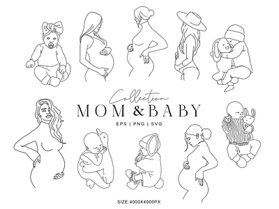 Mom and Baby Line art Clipart 3d animation graphic design logo motion graphics ui