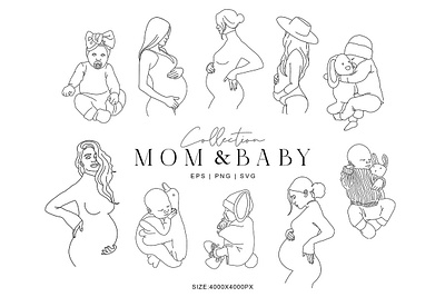 Mom and Baby Line art Clipart 3d animation graphic design logo motion graphics ui