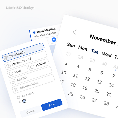 Mini Calendar UI Kit calendar design calendarui cleandesign day picker designkit designsystem event meeting productivityapp time picker uiinspiration