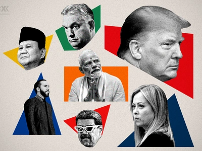 The authoritarian leadership of 2024 article editorial illustration graphic design modi newsletter politics trump world