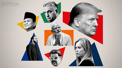 The authoritarian leadership of 2024 article editorial illustration graphic design modi newsletter politics trump world