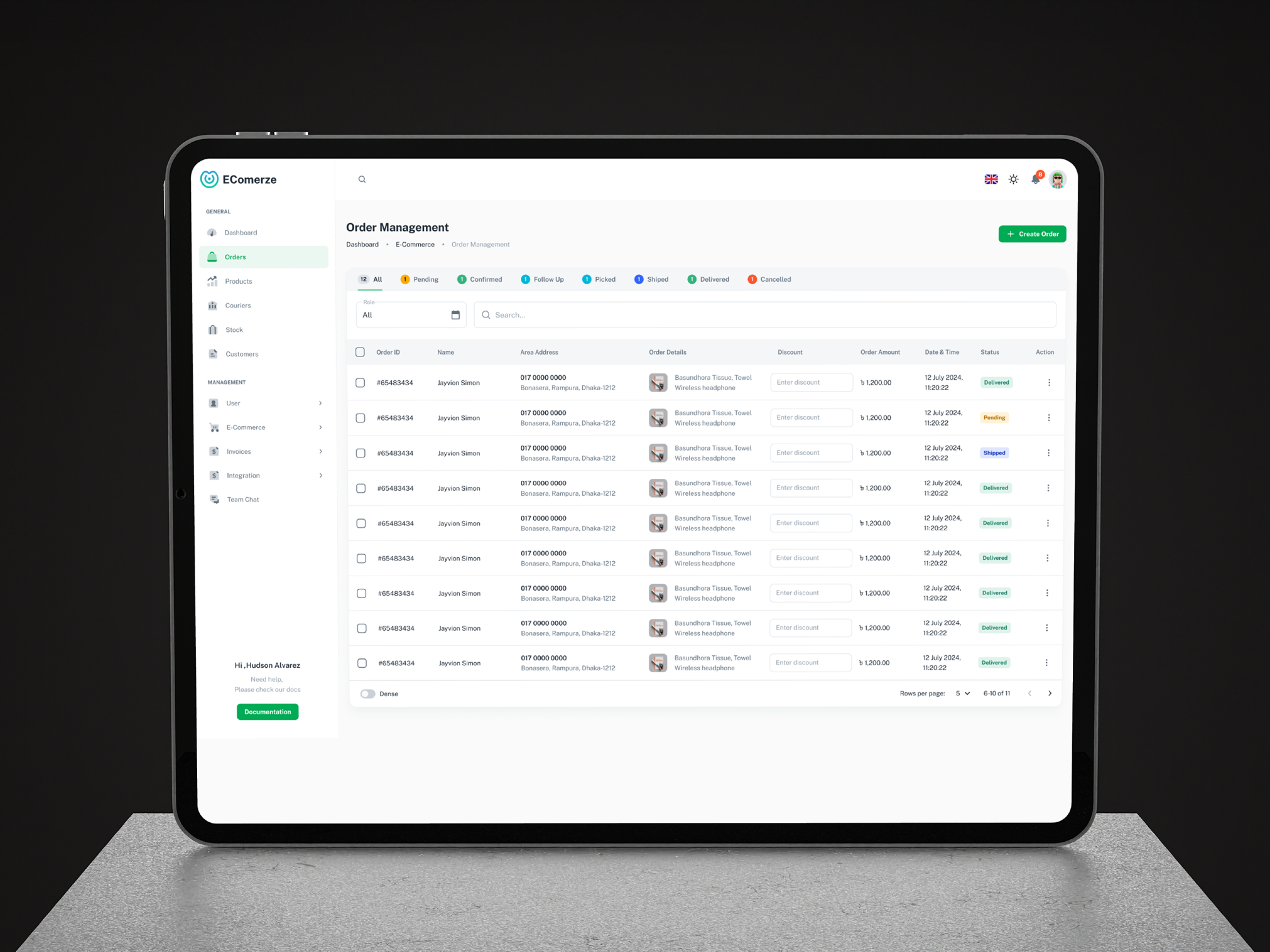 Order Management Dashboard – E-commerce Admin UI admindashboard cleanui dashboarddesign datatable ecommerceui figma minimaldesign ordermanagement productdesign saasdesign uidesign uiux webappdesign