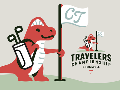 Travelers Championip - Tournament Branding branding brandmark character children clothing connecticut cute dinosaur fun golf identity logo logo design logos mascot merch red sports tshirt youth