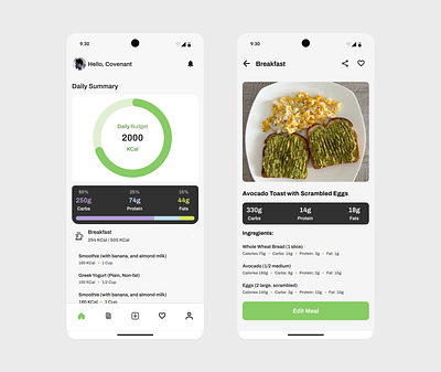 Diet Management App app design ui ux