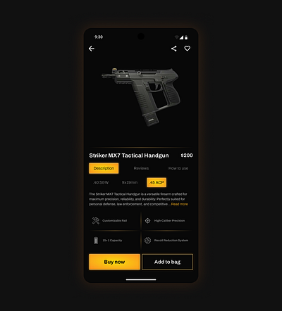 Gun product screen design light mode ui user experience