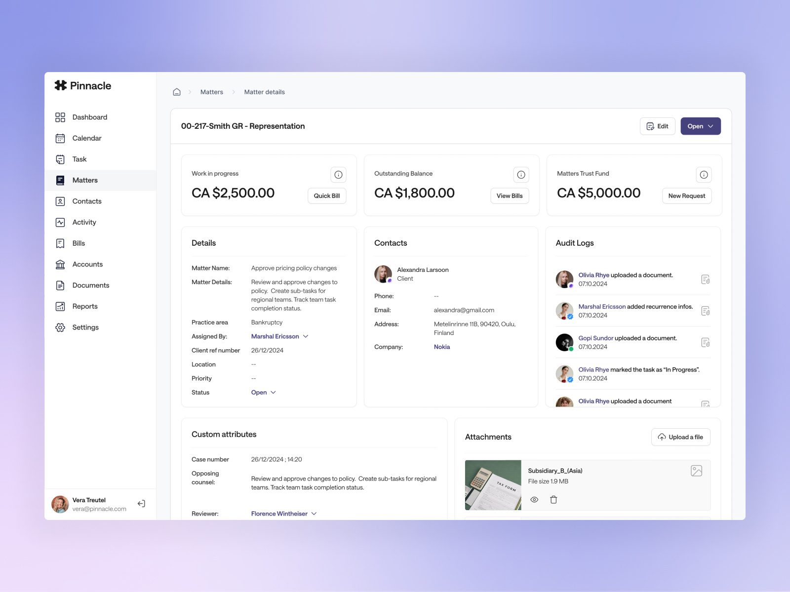 Example of Matters Management - Legal CRM
