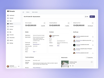 Matters Management - Legal CRM app b2b b2c beautiful best clean crm design finland hugeicon management matters pricing saas task task management transfer ui user management ux