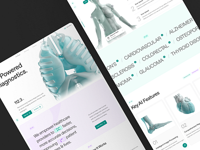 medilens: AI Medical Diagnostics - Clinical Care Landing Page UI 3d ai diagnostics ai medical imaging anatomy biotech biotech landing page biotech website clean clinical website diagnostic diagnostics website digital health medical imaging medical website minimal modern responsive smart health teal therapeutics