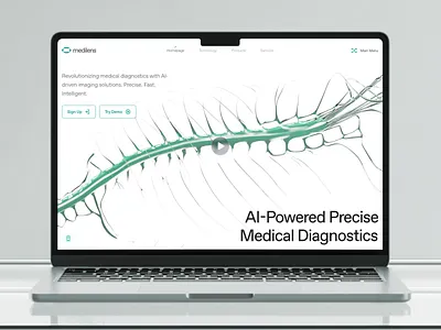 medilens: AI Medical Diagnostics & Imaging - Hero Layout Pattern 3d ai diagnostics ai medical imaging biotech biotech landing page biotech website clean clinical website diagnostic diagnostics website digital health medical imaging medical website minimal modern responsive smart health spine teal therapeutics