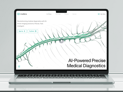 medilens: AI Medical Diagnostics & Imaging - Hero Layout Pattern 3d ai diagnostics ai medical imaging biotech biotech landing page biotech website clean clinical website diagnostic diagnostics website digital health medical imaging medical website minimal modern responsive smart health spine teal therapeutics