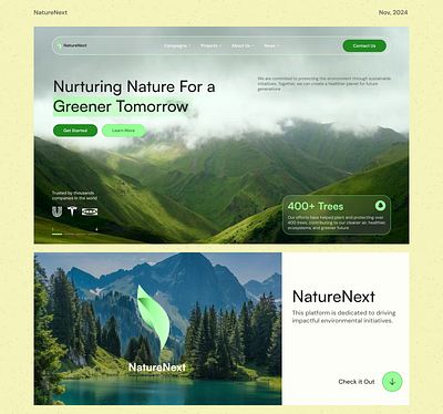 NatureNext: Nature Protection Landing Page branding eco landing page logo nature sustainable ui ux web design