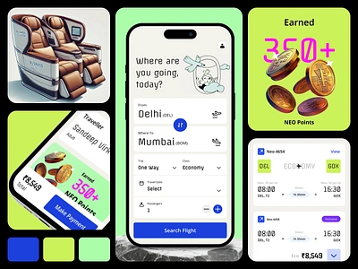 Flight App app branding coins design flight flight booking illustration mobile ui