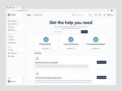 Cointrix - Help Page Dashboard banking contact center crypto crypto trading crypto wallet cryptocurrency customer dashboard design help helpdesk minimalist support support team troubleshooting ui ux website