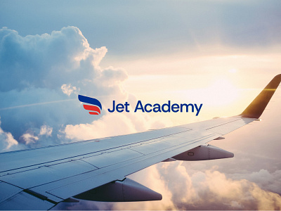 Jet Academy concept 2 + academy airplane wing airplanes blue brand brand design brand identity branding cloudy design flying jet logo logo design red sky sun visual identity wing