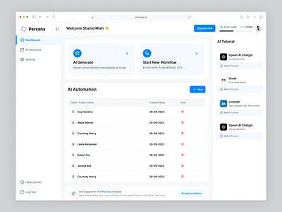 Persana AI - AI Automation Email Screen ai application ai assistance ai email generator ai email marketing application ai platfrom ai tool artificial intelligence dashboard design design email generator application email marketing product design saas ui ux ux designer