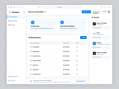Persana AI - AI Automation Email Screen ai application ai assistance ai email generator ai email marketing application ai platfrom ai tool artificial intelligence dashboard design design email generator application email marketing product design saas ui ux ux designer