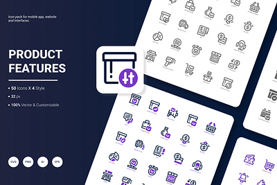 Product Features Icon Pack design development feature finance icon illustration internet management marketing pack product set technology