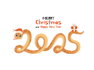 Happy New Year 2025 cartoon character christmas concept design flat illustration newyear snake vector