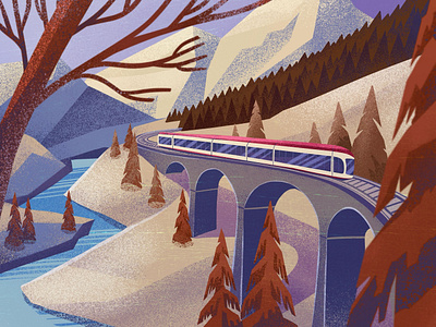 Winter Train Digital Artwork 2d art 2d illustration design design studio digital art digital artwork digital illustration forest graphic design illustration illustration art illustrator landscape procreate scenery train travel winter winter landscape winter nature