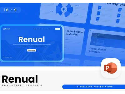 Renual PowerPoint Template blue business gsl key modern multipurpose pitchdeck ppt pptx presentation template renual ui website white