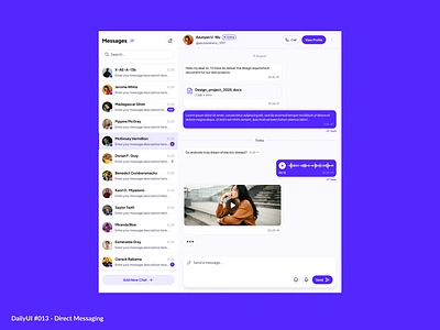 Direct Messaging 013 branding chat daily dailyui dailyui013 design direct messaging illustration logo messaging minimal purple simple ui ux