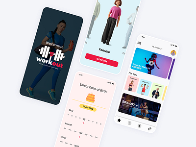 Workout - Fitness App UI Design app design design fintess app fintess app design fitness application design product design ui ui design uiux uiux design workout app design zybra design