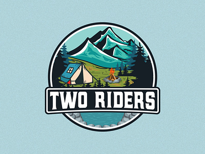 Two Riders: Exploring Nature Through Timeless Design adventure logo camping adventure badge camping badge camping badge design camping logo custom vintage logo logo mountain logo nature inspired badge nostalgic logo outdoor adventure emblem outdoor badge outdoor branding design outdoor logo retro camping logo retro outdoor logo rider logo riding badge logo riding logo vintage logo