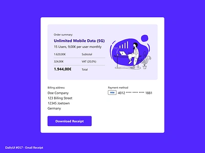 Email Receipt 017 branding daily dailyui dailyui017 design email illustration minimal purple receipt simple ui ux