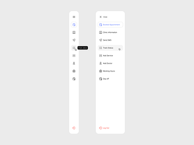 Chat-Health: Dashboard Side-bar appointment bar dashboard desktop effect home hover icon landingpage log in menu nav option side sidebar slide task ui