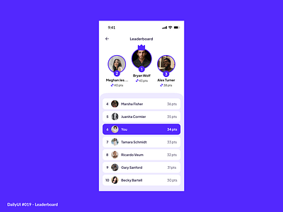 Leaderboard 019 branding daily dailyui dailyui019 design gamification gaming illustration leaderboard minimal purple simple ui ux