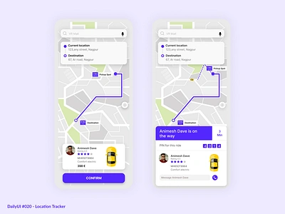 Location Tracker 020 branding cab car daily dailyui dailyui020 design illustration location tracker maps minimal purple simple taxi tracker uber ui ux