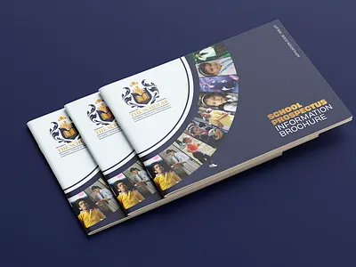 School Prospectus and Information Brochure | The Scholar School blue and gold brochure cover design prospectus school