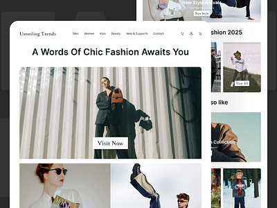 Unveiling Trends - Luxury Fashion Shop Minimalist Website branding clean ui clothing design ecommerce fashion fashion website landing page latest design luxury minimal design minimalist modern shopping ui uiux unveiling trends ux website website layout