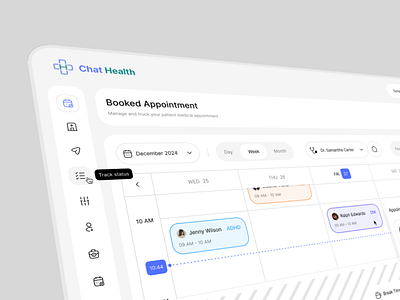 Clinic Dashboard alif calendar care chat health dash dashboard design health hover mockup modern nav bar sidebar ui ui ux design ux web webdesign website