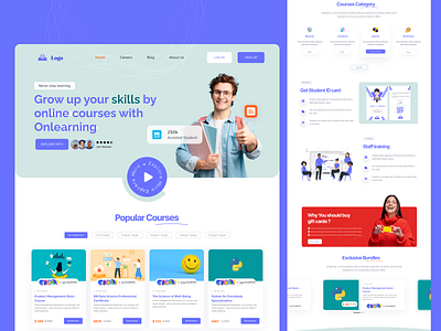 Online Course E-Learning Website banner branding clean couch course cv design e learning education figma hero landing online course portfolio teaching template tranding ui ux