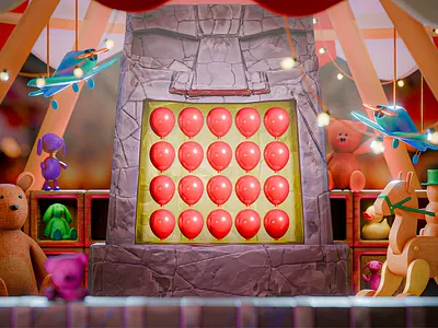 Carnival Balloon Shooting Game 3D Render 3d 3d artist 3d modeler 3d render animation art artist carnival design environment game game design illustration shooting stone stylized toy ui ux