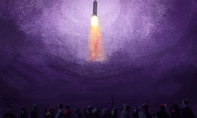 Rocket launch 2dpainting colorsshapes dailystudy digitalpainting illustration isrolaunch lightstudy procreatepainting