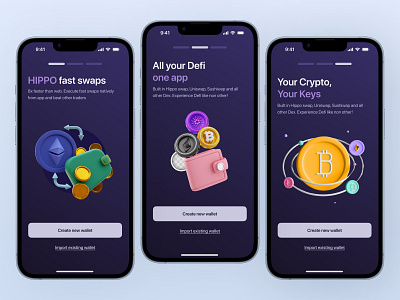 Onboarding screens for a crypto wallet app app branding crypto design graphic design illustration logo typography ui ux vector web2 web3