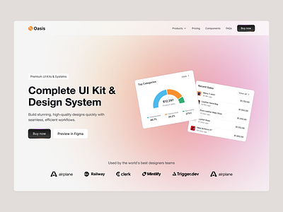 UI Kits & Design System Oasis Website clean design system designsystem hero section landing page saas template ui design ui kits ui ux userinterface web design web uikits webkits webpage website