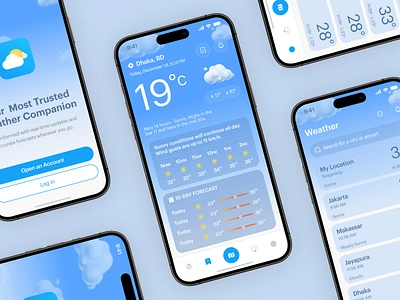 Weather Forecasting App Design android app app design climate forecast ios app iphone minimal minimal design mobile app mobile ui rain saas sun ui ux weather weather app weather forecast widget