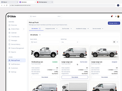 Glide Movers & Truck - Vehicle Management app design dashboard dashboard design filllodesign glide landing page design moving service saas tracking ui design uiux ux design vehicle assigning web design